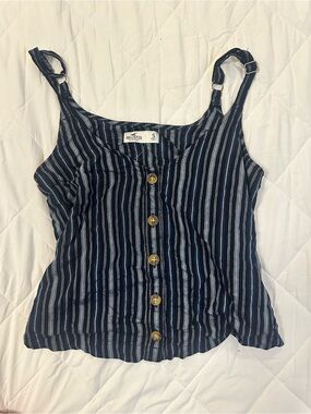 Hollister Navy Striped Button-Front Tank Top